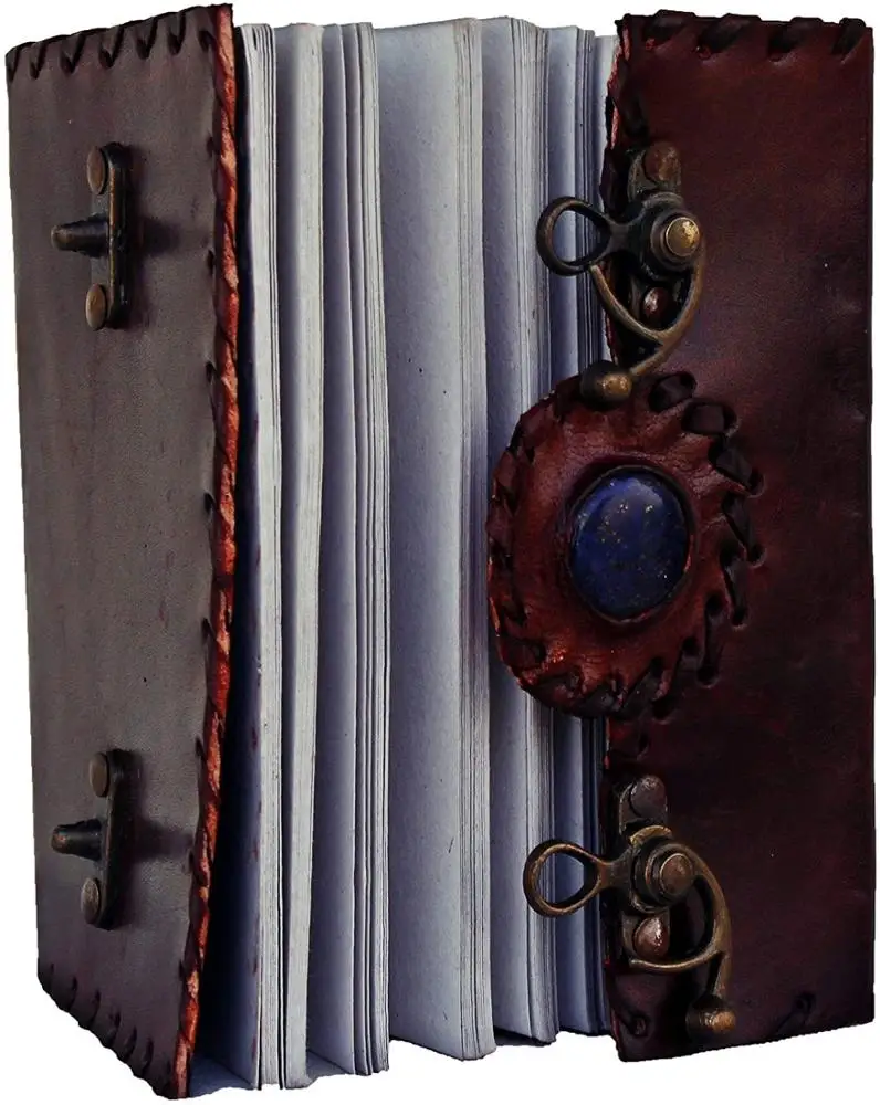 Dual Latch Stone genuine Leather Cover hand Journal, Diary  or note book or sketch book With Handmade Paper Gift for Him or Her