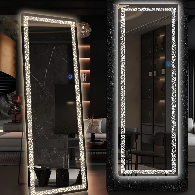 Dressing Full Body Mirror Triangle Pattern Light Wall Mount Cosmetic Mirror Full Length Mirror With Led Light