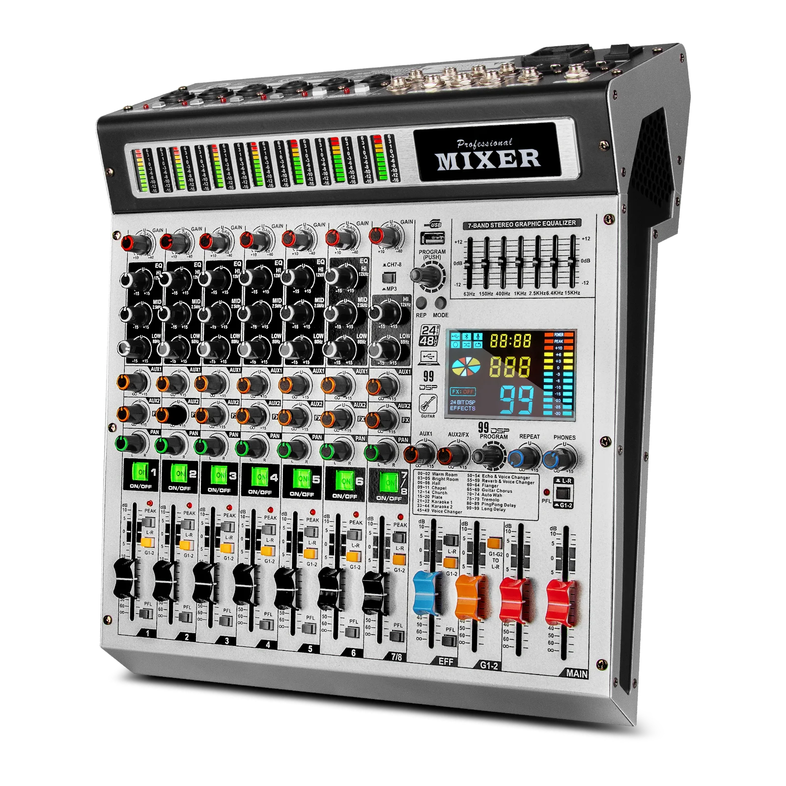 TX-8 встроенный 99 эффектов реверберации 8 каналов цифровой профессиональный аудио микшер с 2 маршалами