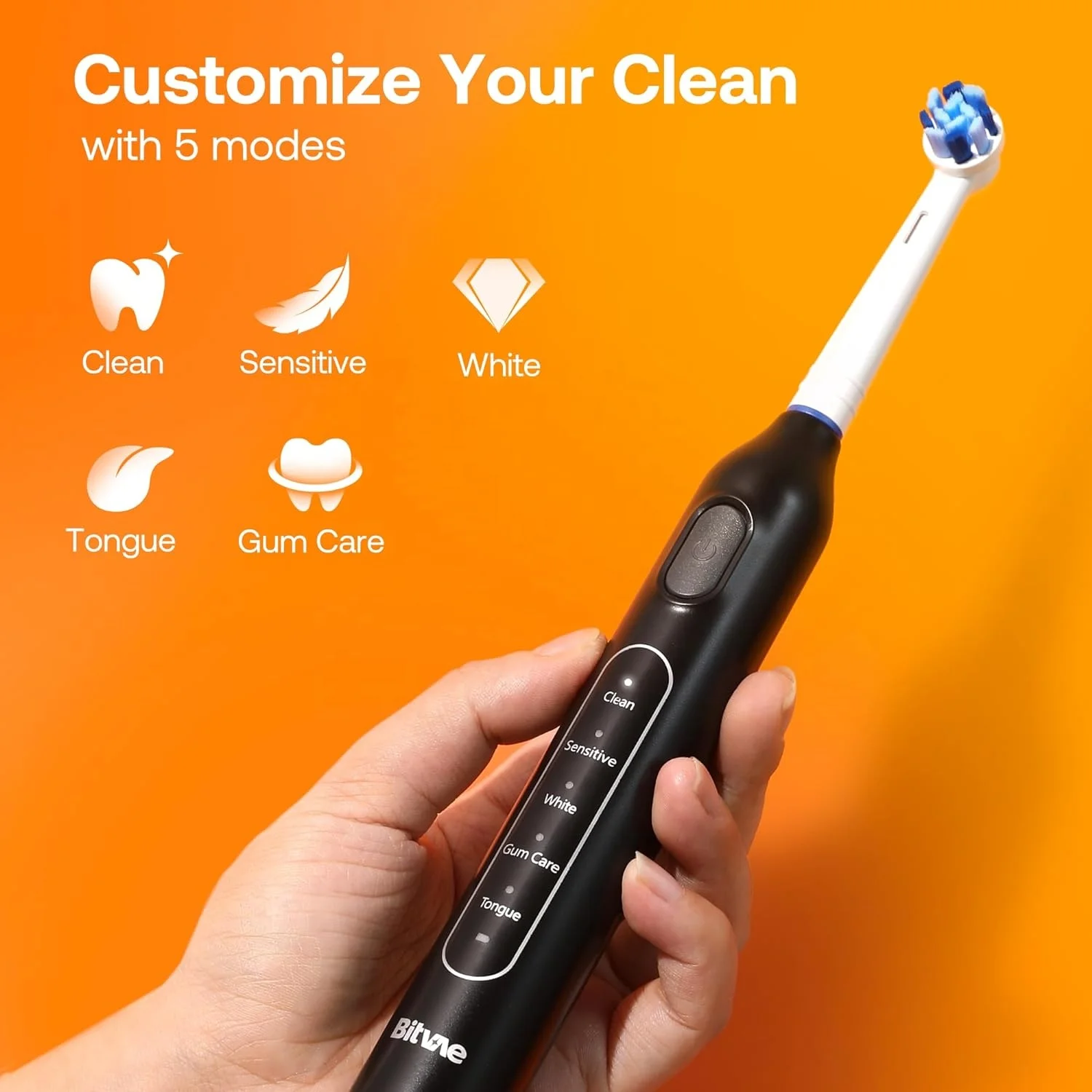Bitvae BV R1 IPX7 Waterproof 2-Minute Smart Timer Rotating Electric Toothbrush with 8 Brush Heads
