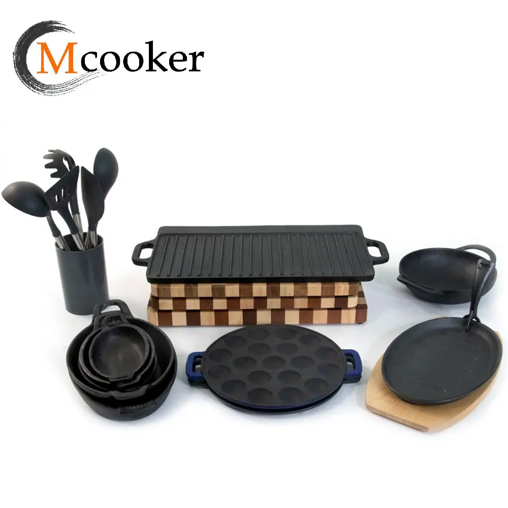 Mcooker 2023 Американский чугунный набор из 10 шт. 8 дюймов 10 дюймов 12 дюймов для приготовления стейка, жарки, выпечки, других кухонных принадлежностей, кастрюль и сковородок
