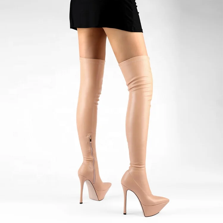 New Arrival Black White Red Sliver Apricot Pointed Toe Platform Zipper Stiletto High Heel Over knee Lady Boots