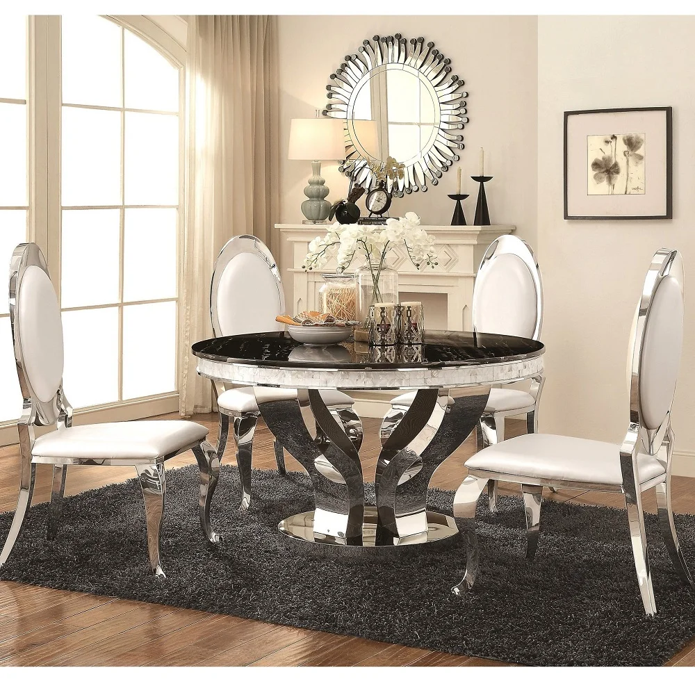 wholesale luxury hotel restaurant table and chairs stainless steel metal furniture sets
