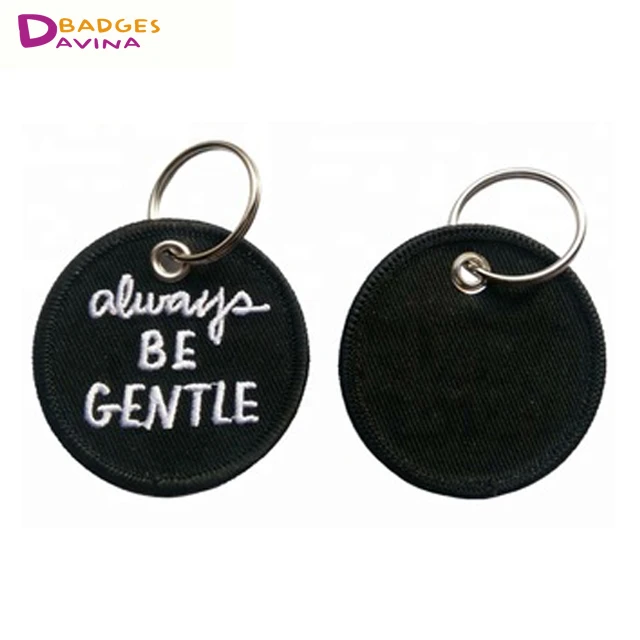 New fashion black and blue embroidery key tag ring chain patches manufacture in china