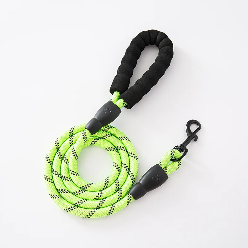 Strong Rope Dog Leash Reflective Threads Strong Durable Polyester Dog Leash with Padded Handle for Medium Large Dogs