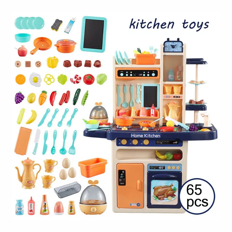 Hot selling 65pcs educational toy kids kitchen set toy with music and light