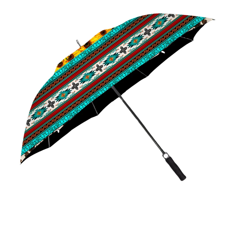 Aztec Teal Sunflower Leopard Cow Print Umbrella For Camping
