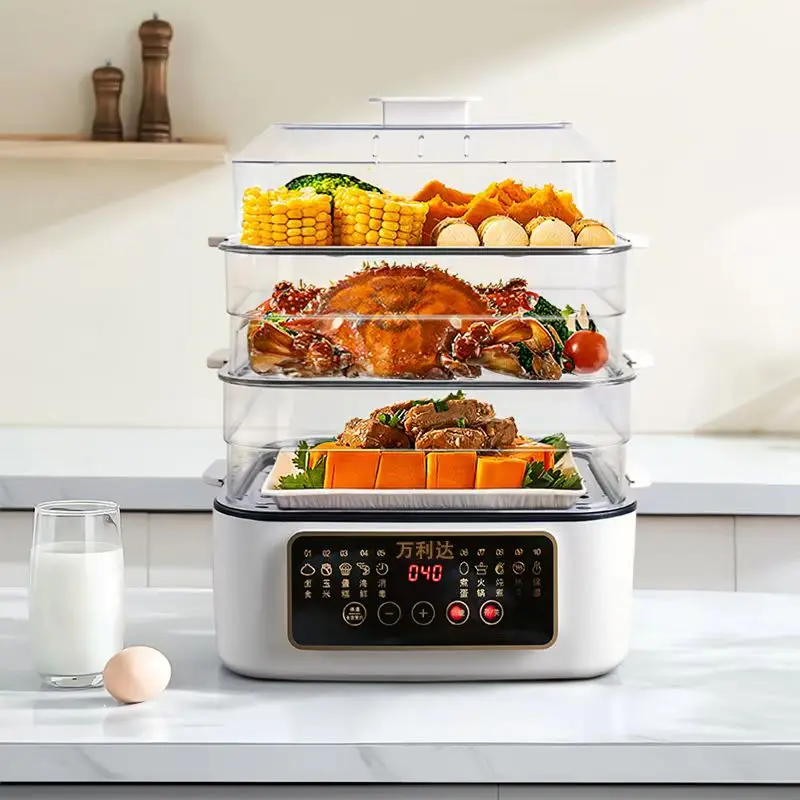 2025 new household multi-functional electric steamer Breakfast 3 Layers 800W timing Steamer with hot pot Electric Food Steamer