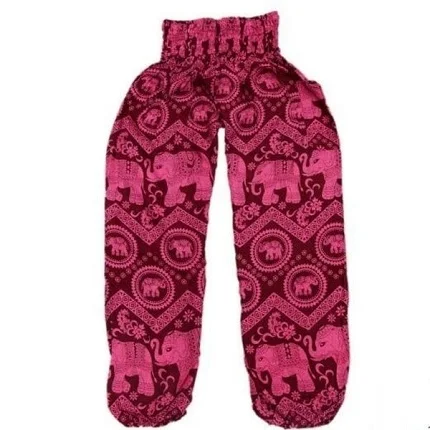 Cheap rate cotton rayon thai fisherman boho aladin baggy loose fit elephant print elastic waist harem pants for adult boys women