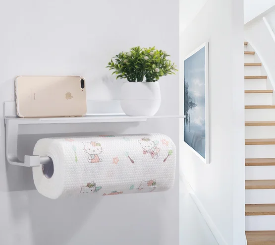 2022 Adhesive Paper Towel Holder Wall Mounted for Kitchen Bathroom Tissue Roll Hanger with Storage Shelf, Space Aluminum