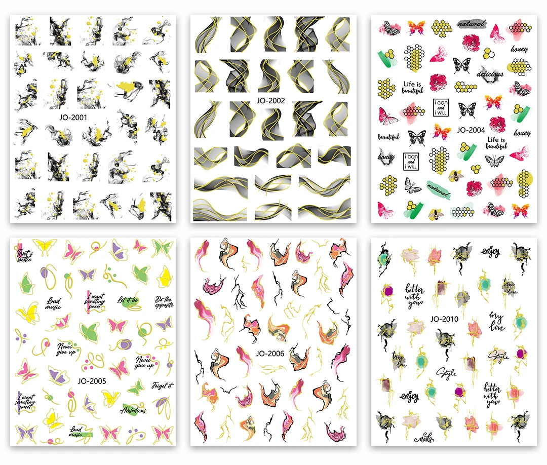 Gold Marble 3D Nail Sticker Flower Leaves butterfly Transfer Slider French Tips Manicures Decals DIY Decoration stickers Paper
