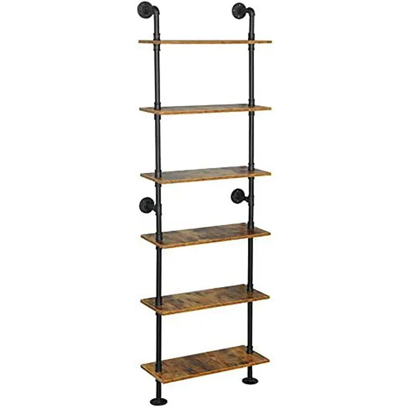 Living Room Furniture 6 Tier Ladder Book Shelves Metal Wooden Bookcase