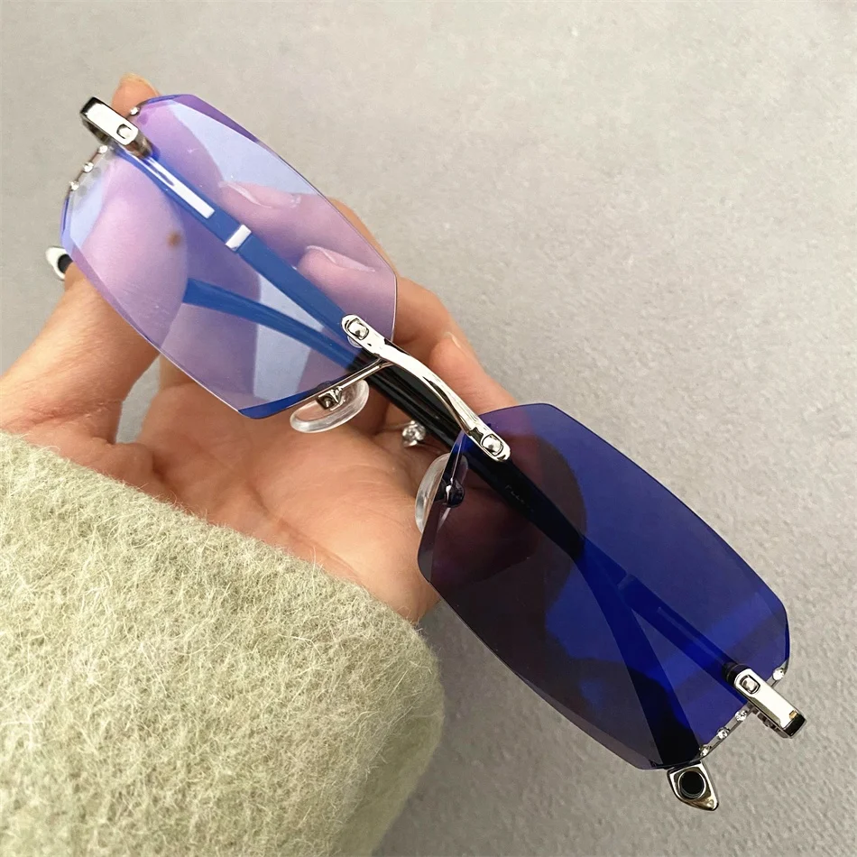 computer small rectangle polygon TR90 diamond lunette photogray anti reflet pour femme ladies women rimless photochromic glasses