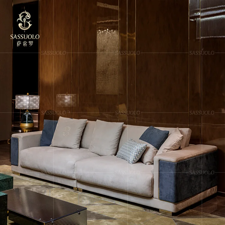 Sassuolo modern tufted Double-color splicing fabric sofa original ecological and environmental sponge soft sofa bed