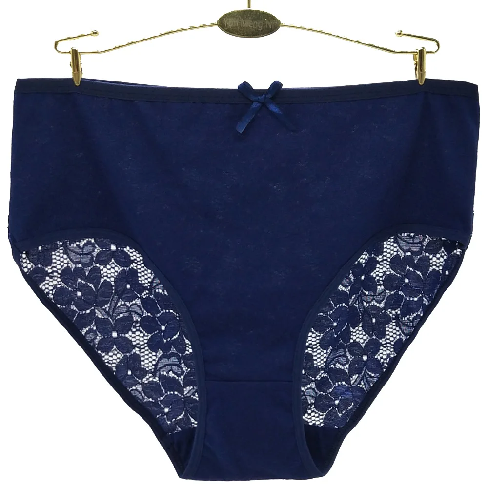 dark color fat women back lace transparent big size cotton under panty