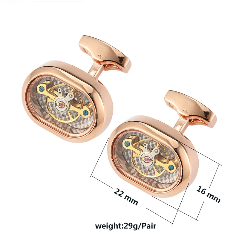 OB Jewelry-Hot Sale Movement Steel Ellipse Tourbillon Cufflinks For Mens Wedding Groom Mechanical Watch Steampunk Gear Cuff link