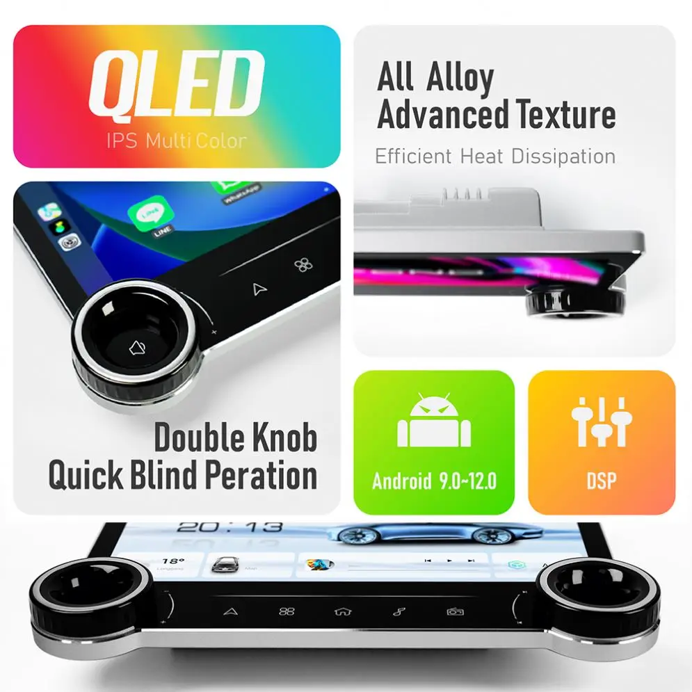 10.33' Universal Car Android Display Touch Screen Car Dvd Player Double Din Auto Stereo Diamond 2k Android Car Radio Dual Knob