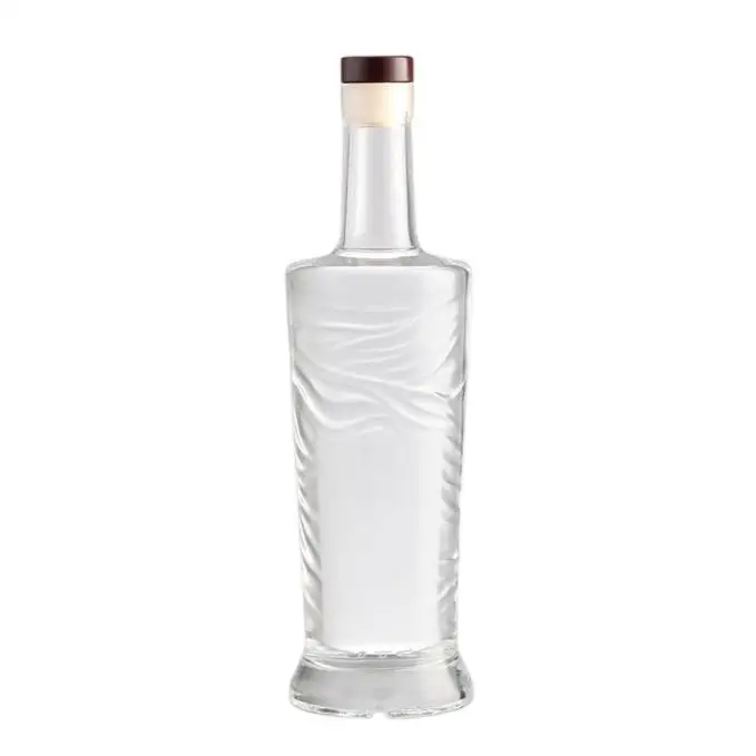 Carved Pattern Glass Liquor Bottle Whiskey Brandy Xo Wine Glass Bottle Transparent Flat Round Glass Bottle