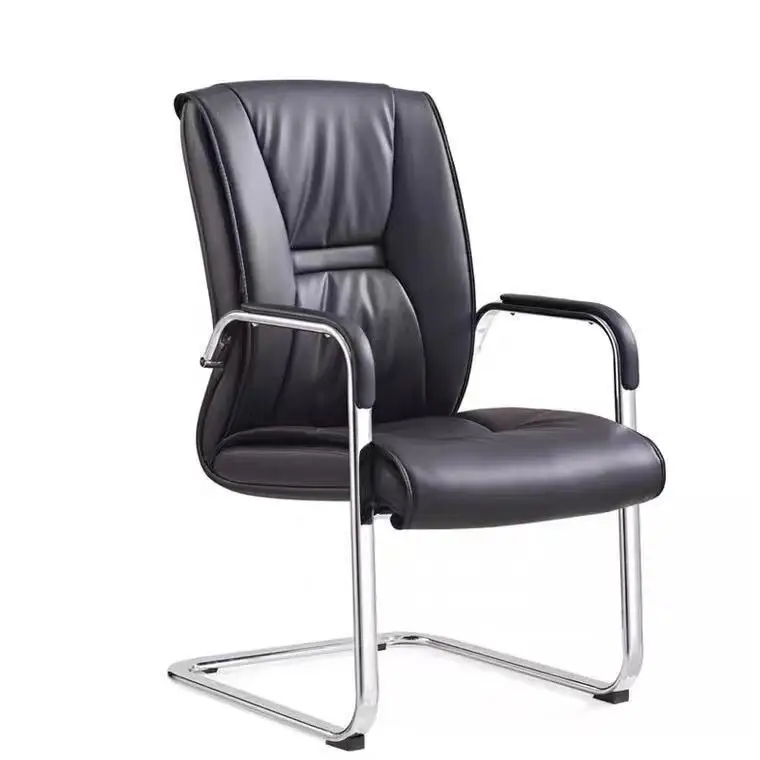 Commercial Furniture Reception Chairs Leather Executive Side Chair with Sled Base Black
