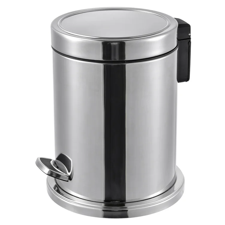 Eco-Friendly Stainless Steel round Pedal-Lid Waste Dust Bin Finger-Proof and Soft-Close Design for Outdoor Storage Bucket