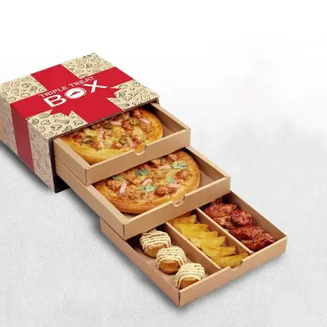 Customized Reusable Brown Corrugated Pizza Box multi layer drawer Kraft display carton 24inch Food pizza box Packaging