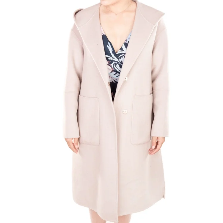 Autumn winter oversized hooded peacoat womens long nude wool trench coat