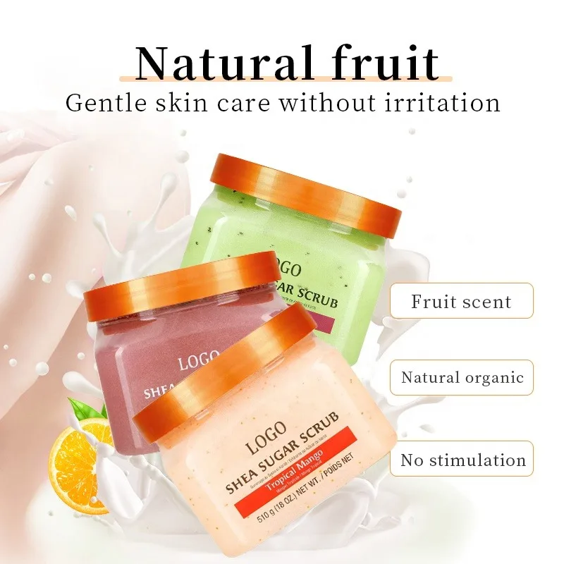 Private label sherbet Vegan natural bodyscrub vendor skin care exfoliating whitening organic Fruit shea sugar body scrub