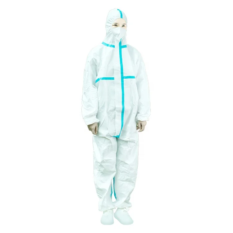 Медицинский PP защитный костюм одежды 65gsm уровень 4 5 нетканый водонепроницаемый Одноразовый комбинезон защитная одежда ткань