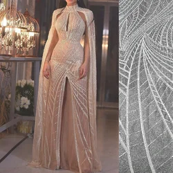 Оригинальный цвет, сексуальный элегантный дизайн, вышивка из бисера, тюль, роскошное свадебное платье с блестками, кружевная сетчатая ткань для свадьбы