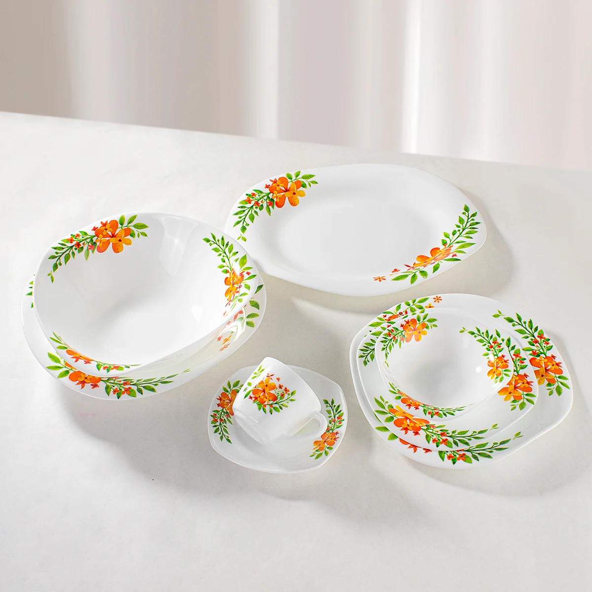 wholesale 10inch dinner serving plate heat resistant white opal glass dinner plate with customized flower decal for home dining