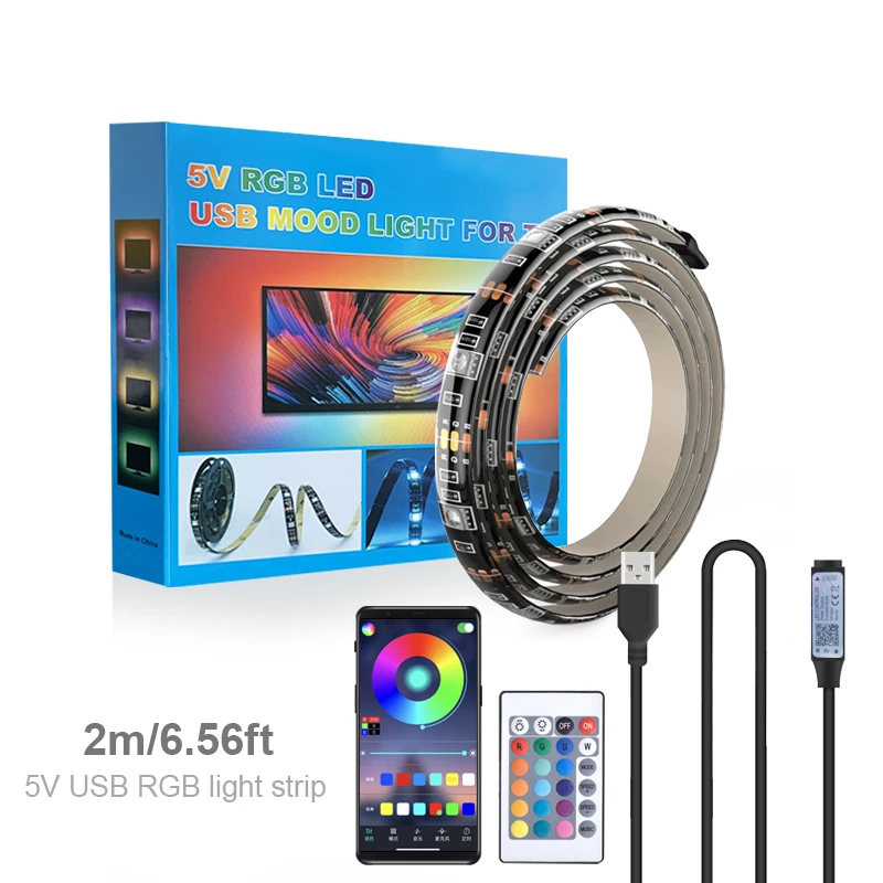 Рождественский внутренний окружающий свет Светодиодная лента украшение 5050 RGB Управление приложениями смарт-ПВХ 2 м/5 м 5 В USB-лента для телевизора