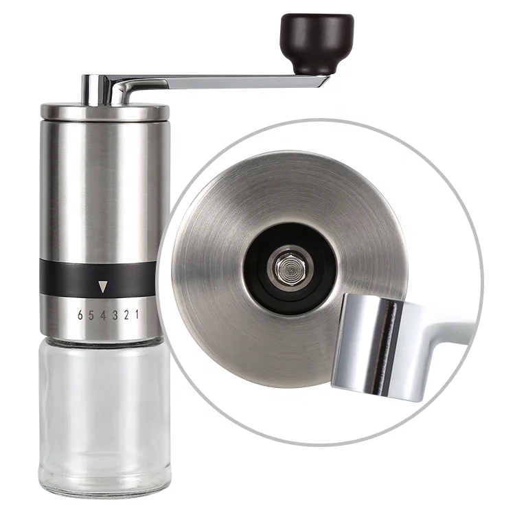 Small Capacity New Design 1 Cup Glass Jar Stainless Steel Ceramic Coffee Bean Grinder Manual Coffee Mill