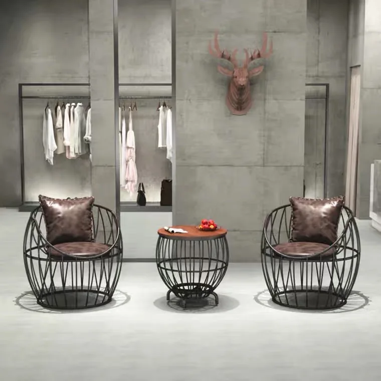 K2802 кованый диван, стул, коричневый чайный столик, круглая рама из искусственной кожи для седана, столовой, магазина одежды