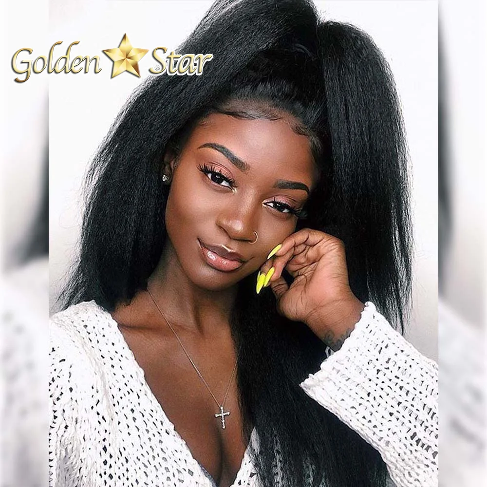 GD Yaki Wigs 30 Inch High Quality Virgin Remy Human Hair Wig Kinky Straight Yaki Lace Braided Natural Wigs for Women