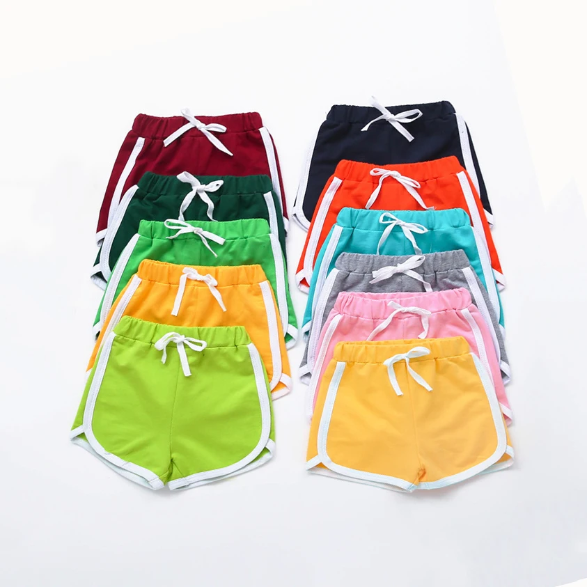 
Summer candy cotton kids shorts pant white trim elastic waist little girls sports shorts 