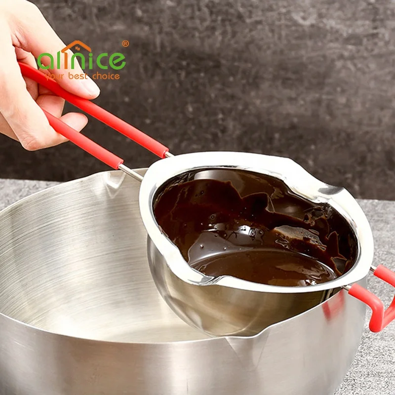 Hot Selling Baking Tools Stainless Steel Chocolate Melting Pot Cheese Butter Melting Bowl With Silicone Handle