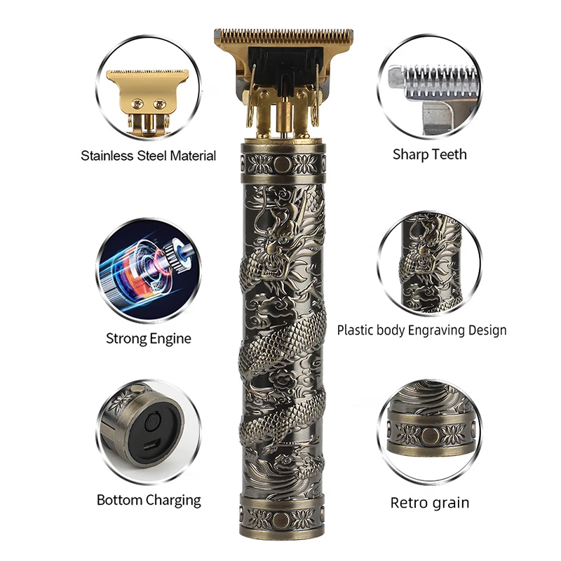 Best Price USB Cordless Hair Cut Machine Plastic Vintage Dragon T9 Electric Hair Clipper Trimmer