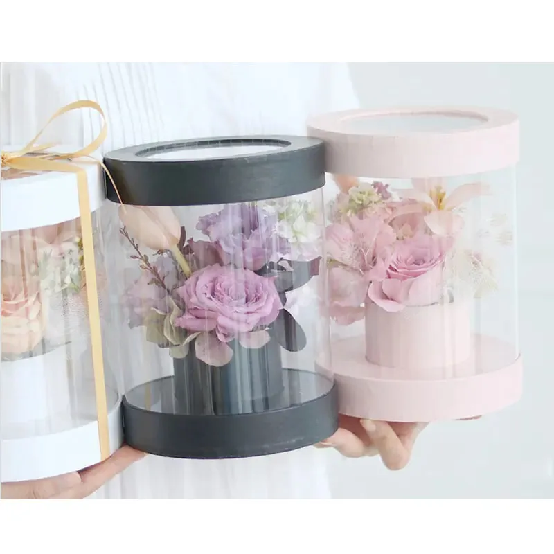 ZL Luxury PVC Transparent Cylinder Gift Rose Boxes Round Clear Preserved Soap Flower Box