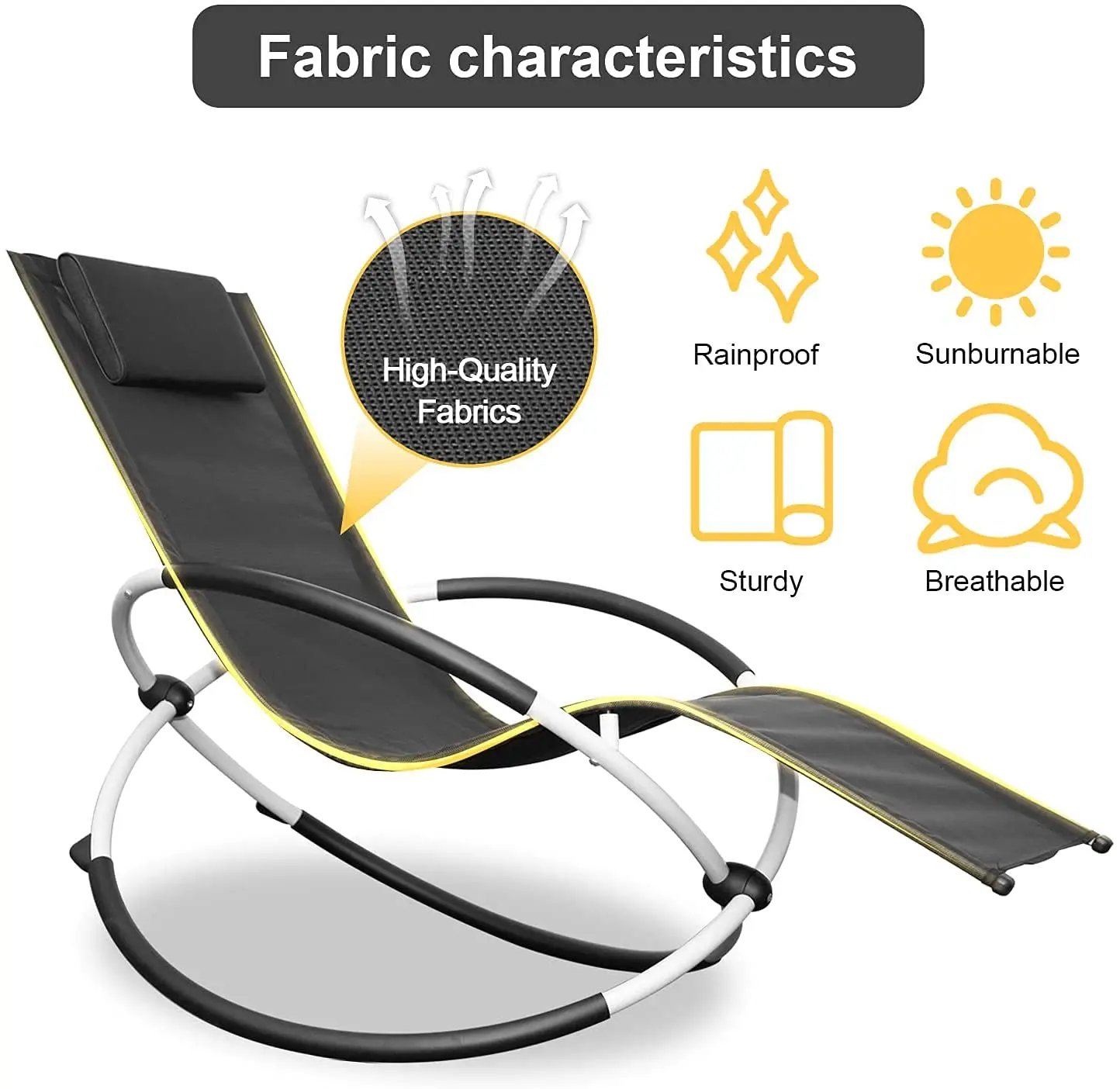 Outdoor Metal orbital foldable lounger beach chairs with pillow recliner zero gravity KD rocking lounger rocking chair