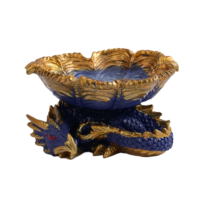New Design 6.5 Inches Blue Golden Dragon Resin Ashtray Smoking Accessory Cigar Ashtray with White Box