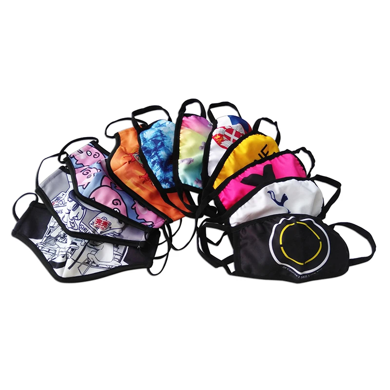 Customized Sublimation Pattern Printed Dustproof Cotton Black Maskes Fashion Designers Reusable Facemask With Customised Logo