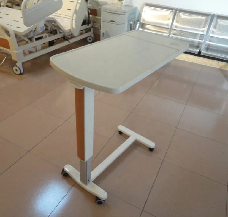 Top Selling Movable ABS Adjustable Height Hospital Bed Over Bed Table with Wheels