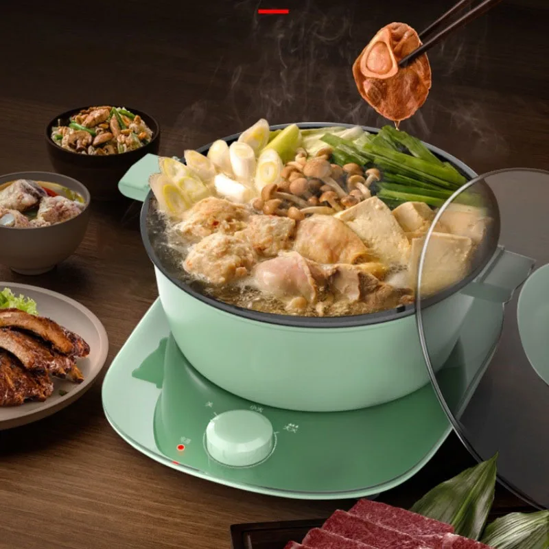 110v Electric Hot Pot 3L Household Split Electric Hot Pot Electric Cooker Electric Round Nonstick Frying Pan with Handle