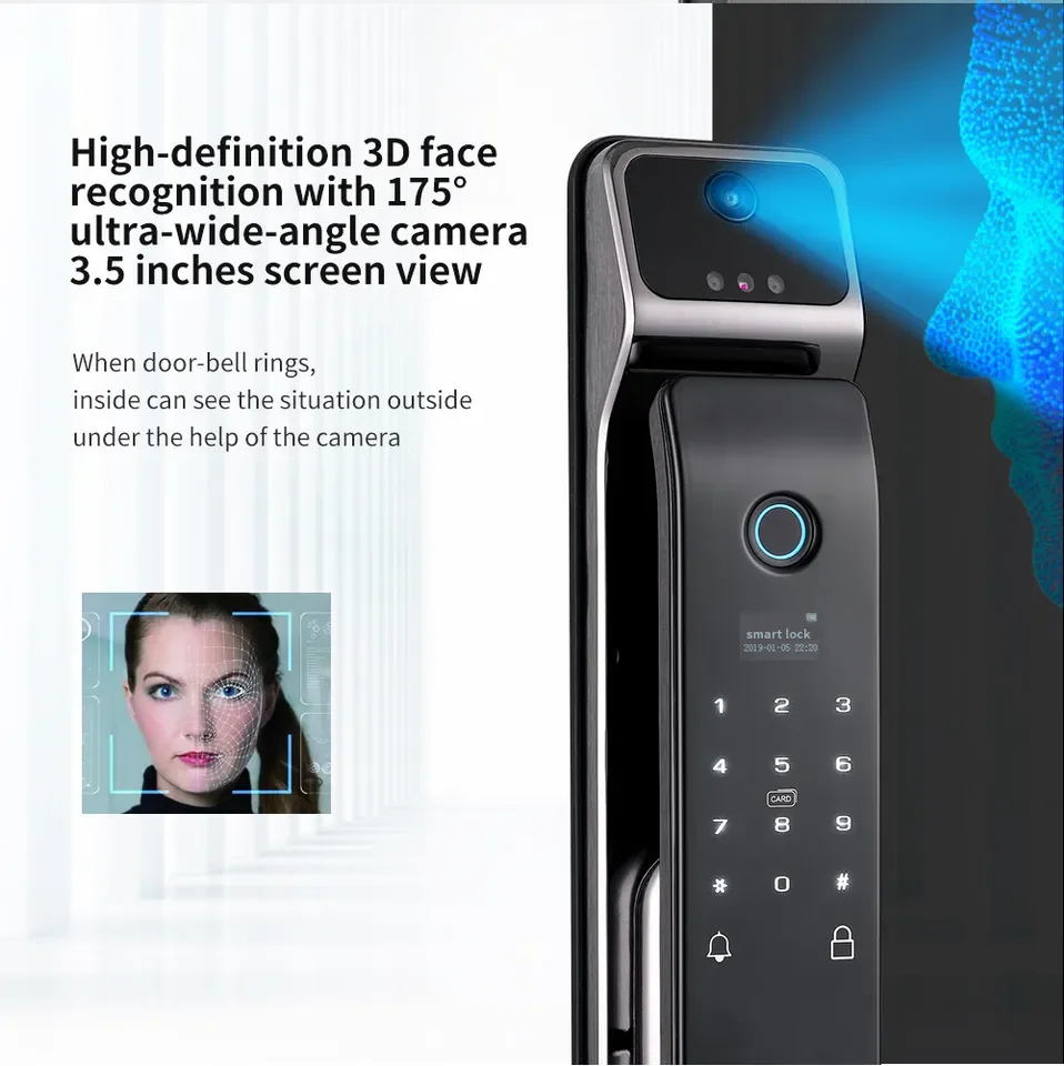 Aether KDS2 Biometric 3D Face Recognition Tuya App Fingerprint Smart Door Lock With Camera