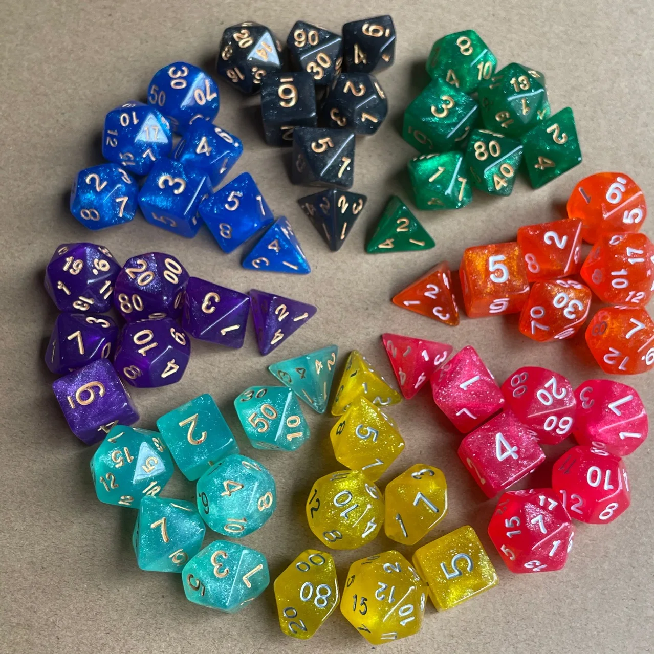 100 Different Styles Available Mixing Color Party Game Dice Role Playing Game Dice Set with Bag for Table Board Games