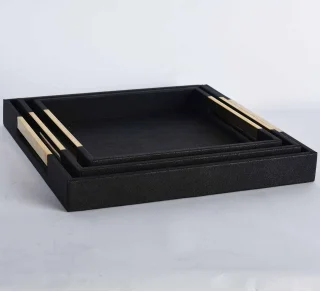 Simple and modern fruit bowl hotel model room sales office perfume accessories wood metal leather storage tray