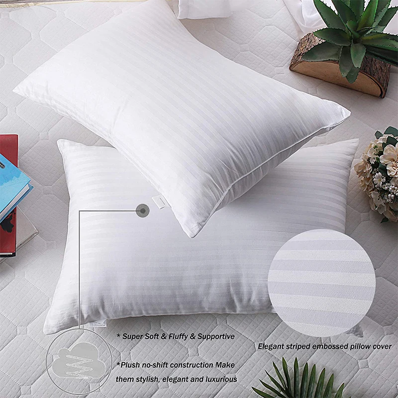 Hotel quality Luxury Gel Plush Soft down alternative microfiber filled cotton stripe Bed Pillows for Back Stomach Side Sleepers