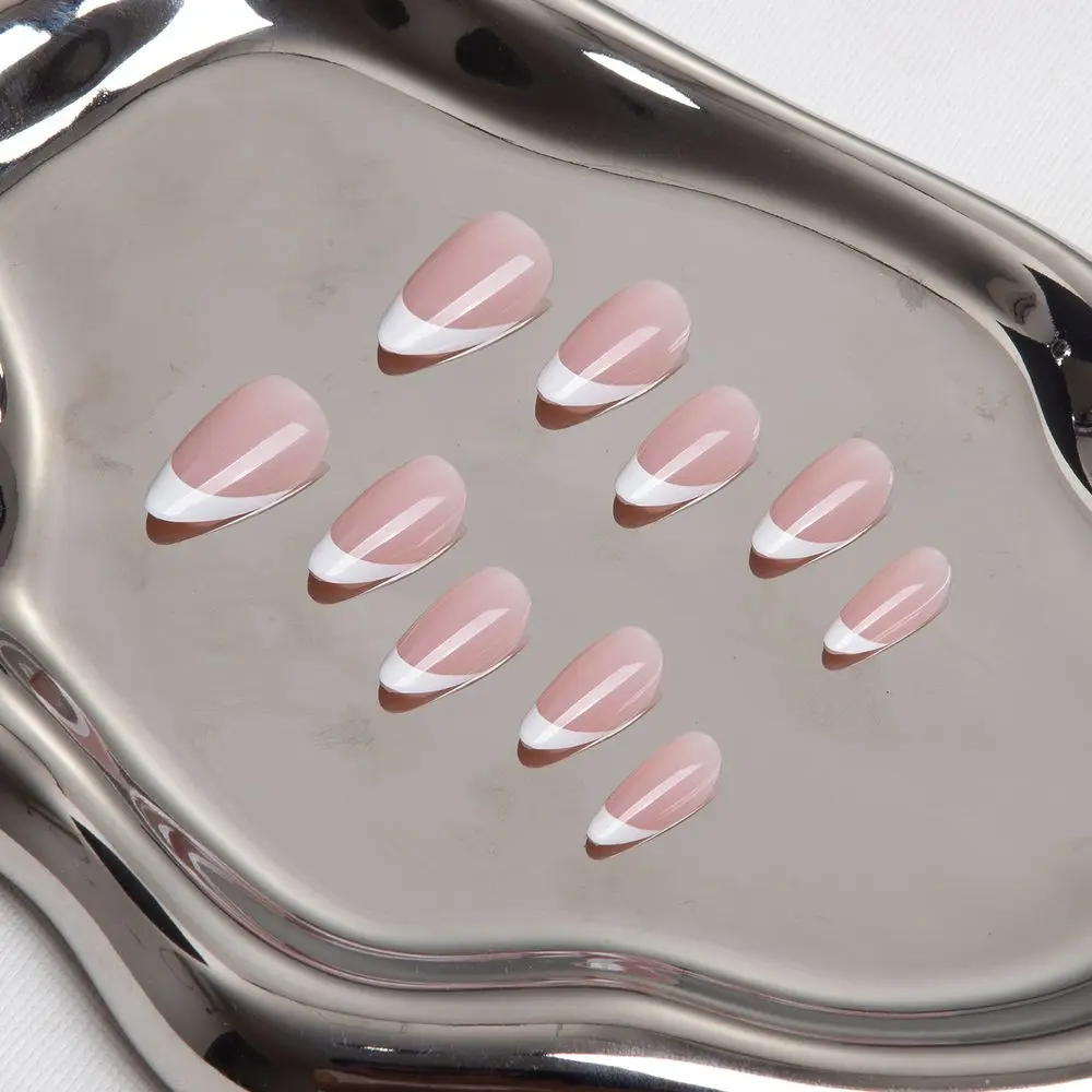 Nail Supplier Offer Free Sample White French Tip Press On Nails Full Cover Artificial Fingernails Reusable Acrylic False Nails