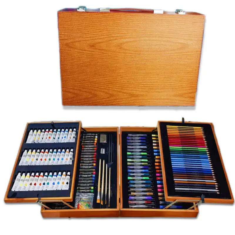 Art Art Supplier 174 Piece Super Deluxe Wooden Art Set Crafts Drawing Kit with Crayons Oil Pastels Colored Pencils for Teen