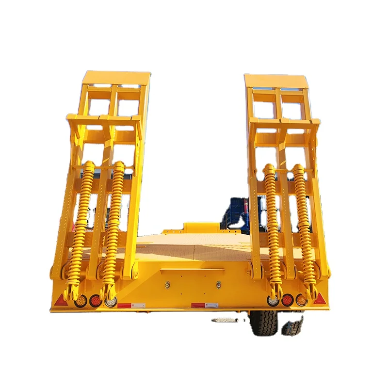 3 Axles 4 Axles Flatbed Container Transport Low Trailer Truck 40 60 80 Ton Lowbed Truck Trailer